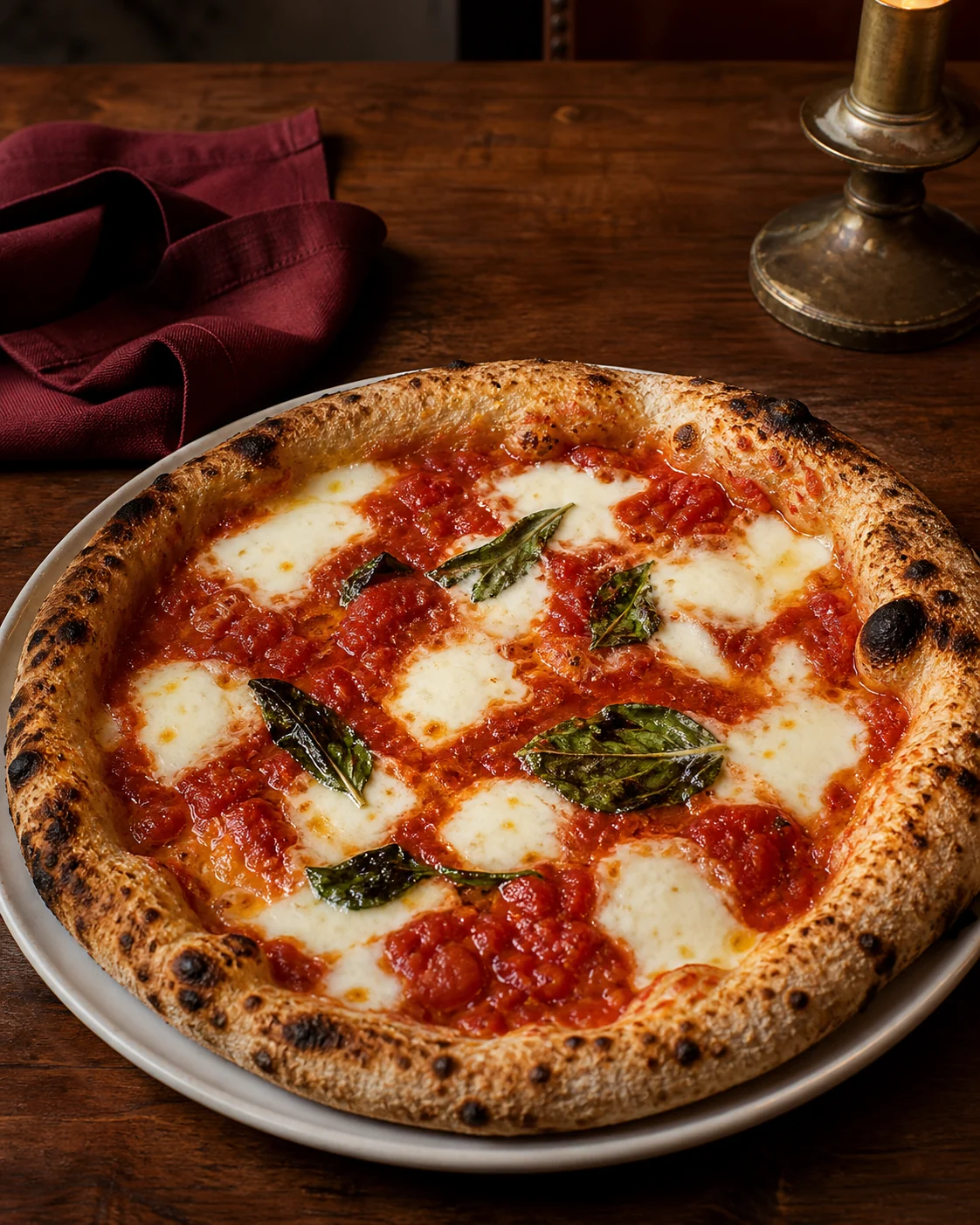 Repräsentative Pizza mit Tomate, Fior di Latte und Basilikum